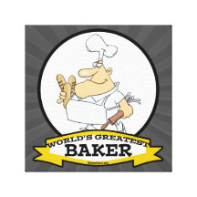WORLDS GREATEST BAKER MEN CARTOON STRETCHED CANVAS PRINT