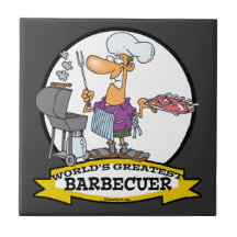 WORLDS GREATEST BARBECUER MEN CARTOON CERAMIC TILE