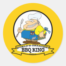 WORLDS GREATEST BBQ KING MEN CARTOON ROUND STICKER