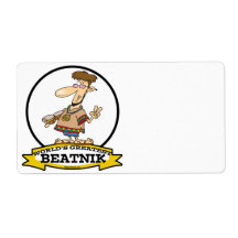 WORLDS GREATEST BEATNIK MEN CARTOON PERSONALIZED SHIPPING LABEL