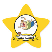 WORLDS GREATEST CAKE ADDICT CARTOON STICKER