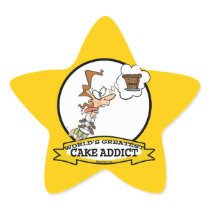 WORLDS GREATEST CAKE ADDICT FEMALE CARTOON STICKER