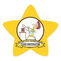 WORLDS GREATEST CAKE DECORATOR WOMEN CARTOON STAR STICKERS