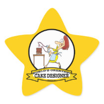 WORLDS GREATEST CAKE DESIGNER WOMEN CARTOON STAR STICKERS