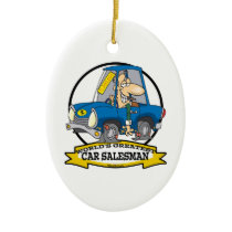 WORLDS GREATEST CAR SALESMAN MEN CARTOON CHRISTMAS ORNAMENT