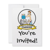 WORLDS GREATEST CASHIER MEN CARTOON CUSTOM INVITE