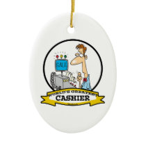 WORLDS GREATEST CASHIER MEN CARTOON CHRISTMAS ORNAMENT