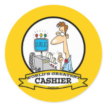 WORLDS GREATEST CASHIER MEN CARTOON ROUND STICKERS
