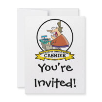 WORLDS GREATEST CASHIER WOMEN CARTOON PERSONALIZED INVITES