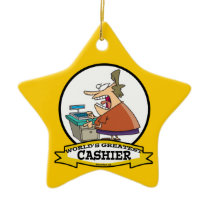 WORLDS GREATEST CASHIER WOMEN CARTOON CHRISTMAS TREE ORNAMENTS