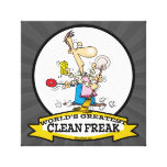 WORLDS GREATEST CLEAN FREAK MEN CARTOON STRETCHED CANVAS PRINT