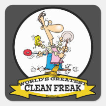 WORLDS GREATEST CLEAN FREAK MEN CARTOON SQUARE STICKER