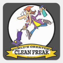 WORLDS GREATEST CLEAN FREAK WOMEN CARTOON SQUARE STICKER