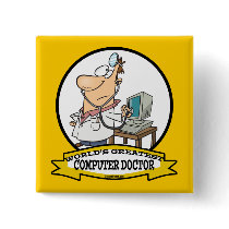 WORLDS GREATEST COMPUTER DOCTOR MEN CARTOON BUTTONS