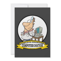 WORLDS GREATEST COMPUTER DOCTOR MEN CARTOON PERSONALIZED INVITATIONS
