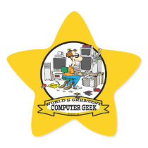 WORLDS GREATEST COMPUTER GEEK MEN CARTOON STAR STICKER