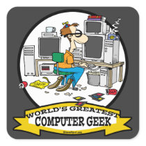 WORLDS GREATEST COMPUTER GEEK MEN CARTOON SQUARE STICKERS