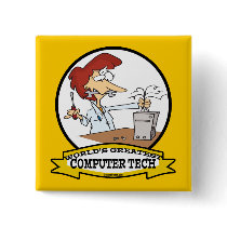 WORLDS GREATEST COMPUTER TECH WOMEN CARTOON PINBACK BUTTONS