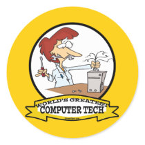 WORLDS GREATEST COMPUTER TECH WOMEN CARTOON ROUND STICKERS