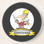 WORLDS GREATEST CONSTRUCTION WORKER CARTOON DRINK COASTERS