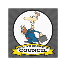 WORLDS GREATEST COUNCIL MEN CARTOON STRETCHED CANVAS PRINT