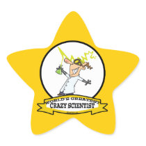 WORLDS GREATEST CRAZY SCIENTIST CARTOON STAR STICKER
