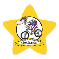 WORLDS GREATEST CYCLIST MEN CARTOON STAR STICKER