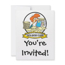 WORLDS GREATEST DATA ENTRY CLERK WOMEN CARTOON PERSONALIZED INVITATION
