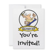 WORLDS GREATEST DELIVERY GUY MEN CARTOON PERSONALIZED ANNOUNCEMENTS