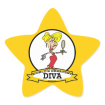 WORLDS GREATEST DIVA WOMEN CARTOON STAR STICKER