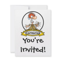 WORLDS GREATEST ELECTRICIAN MEN CARTOON INVITATION