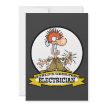 WORLDS GREATEST ELECTRICIAN MEN CARTOON INVITATIONS
