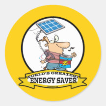 WORLDS GREATEST ENERGY SAVER MEN CARTOON ROUND STICKERS