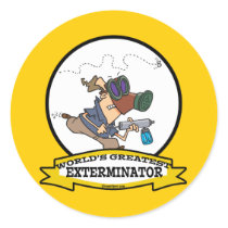 WORLDS GREATEST EXTERMINATOR MEN CARTOON ROUND STICKERS