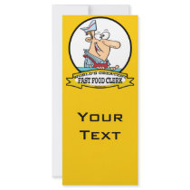 WORLDS GREATEST FAST FOOD CLERK MEN CARTOON FULL COLOR RACK CARD