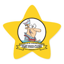 WORLDS GREATEST FAST FOOD CLERK MEN CARTOON STAR STICKERS