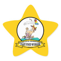 WORLDS GREATEST FAST FOOD WORKER CARTOON STICKERS