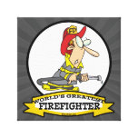 WORLDS GREATEST FIREFIGHTER MEN CARTOON CANVAS PRINT