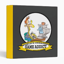 WORLDS GREATEST GAME ADDICT CARTOON 3 RING BINDERS