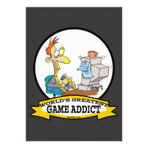 WORLDS GREATEST GAME ADDICT CARTOON PERSONALIZED INVITE