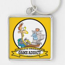 WORLDS GREATEST GAME ADDICT CARTOON KEY CHAINS