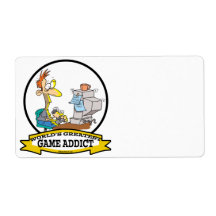 WORLDS GREATEST GAME ADDICT CARTOON SHIPPING LABELS