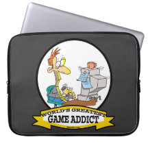 WORLDS GREATEST GAME ADDICT CARTOON LAPTOP COMPUTER SLEEVE
