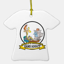 WORLDS GREATEST GAME ADDICT CARTOON CHRISTMAS ORNAMENTS