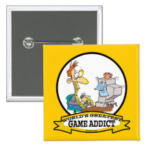 WORLDS GREATEST GAME ADDICT CARTOON PINBACK BUTTON
