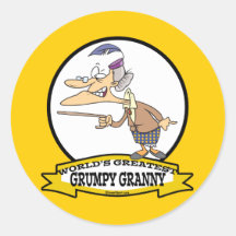WORLDS GREATEST GRUMPY GRANNY CARTOON ROUND STICKER