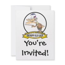 WORLDS GREATEST GRUMPY OLD LADY CARTOON CUSTOM INVITATIONS