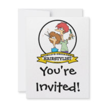 WORLDS GREATEST HAIRSTYLIST WOMEN CARTOON PERSONALIZED INVITATION