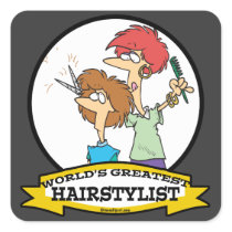 WORLDS GREATEST HAIRSTYLIST WOMEN CARTOON SQUARE STICKER