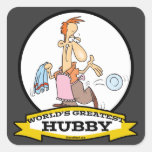 WORLDS GREATEST HUBBY MEN CARTOON SQUARE STICKERS